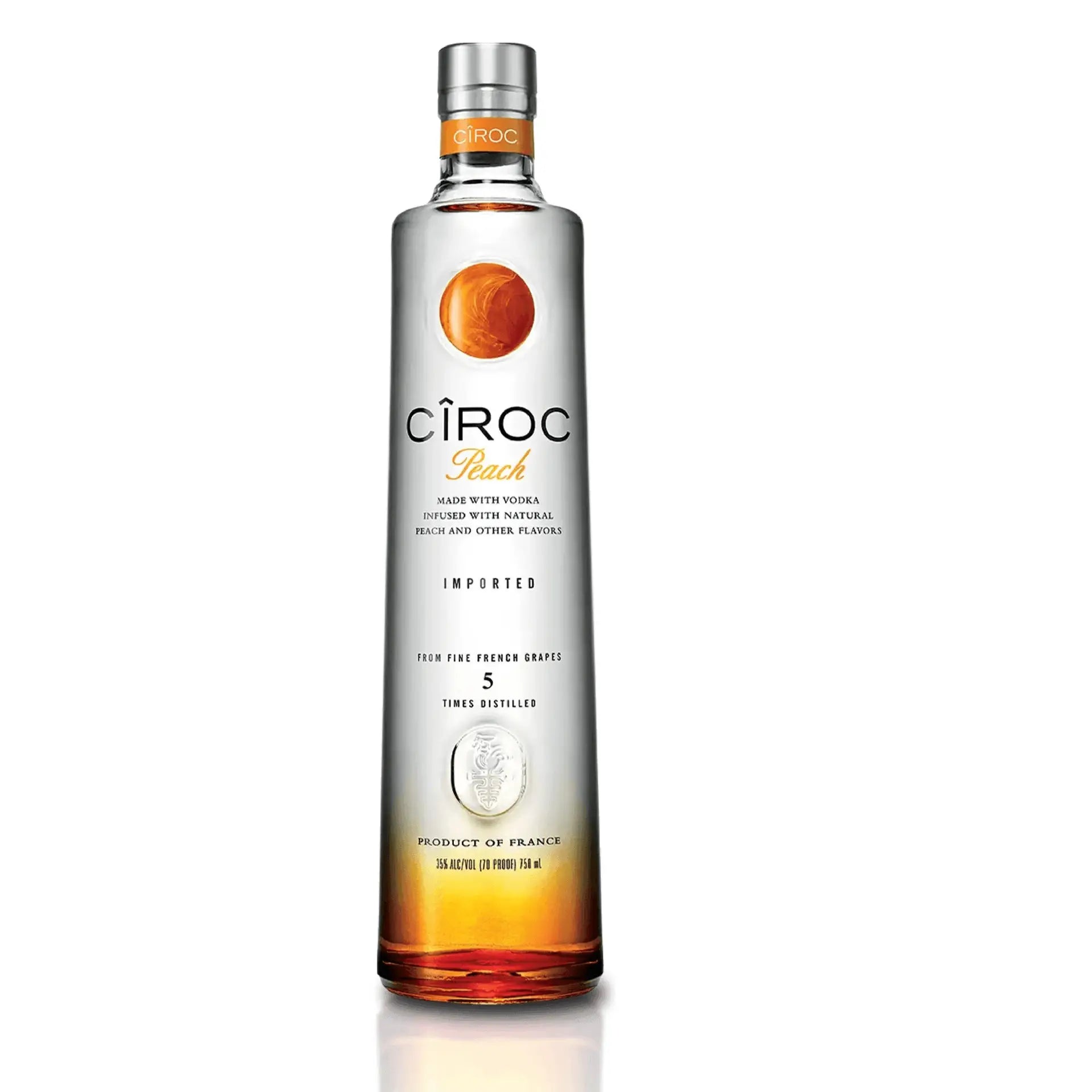 Buy Ciroc Peach vodka bottle, clear French spirit infused with natural peach flavor
