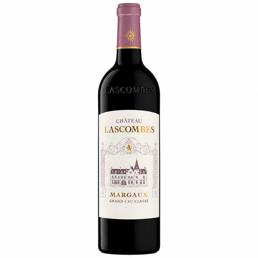 Chateau Lascombes 2018 red wine bottle with label featuring elegant design and classic Bordeaux branding.