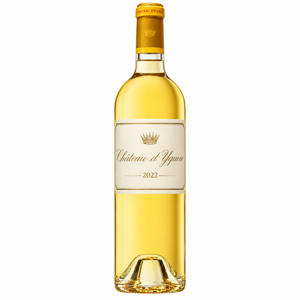 Chateau D'yquem 2022 vintage wine bottle with elegant label, showcasing premium French dessert wine from Chateau winery.