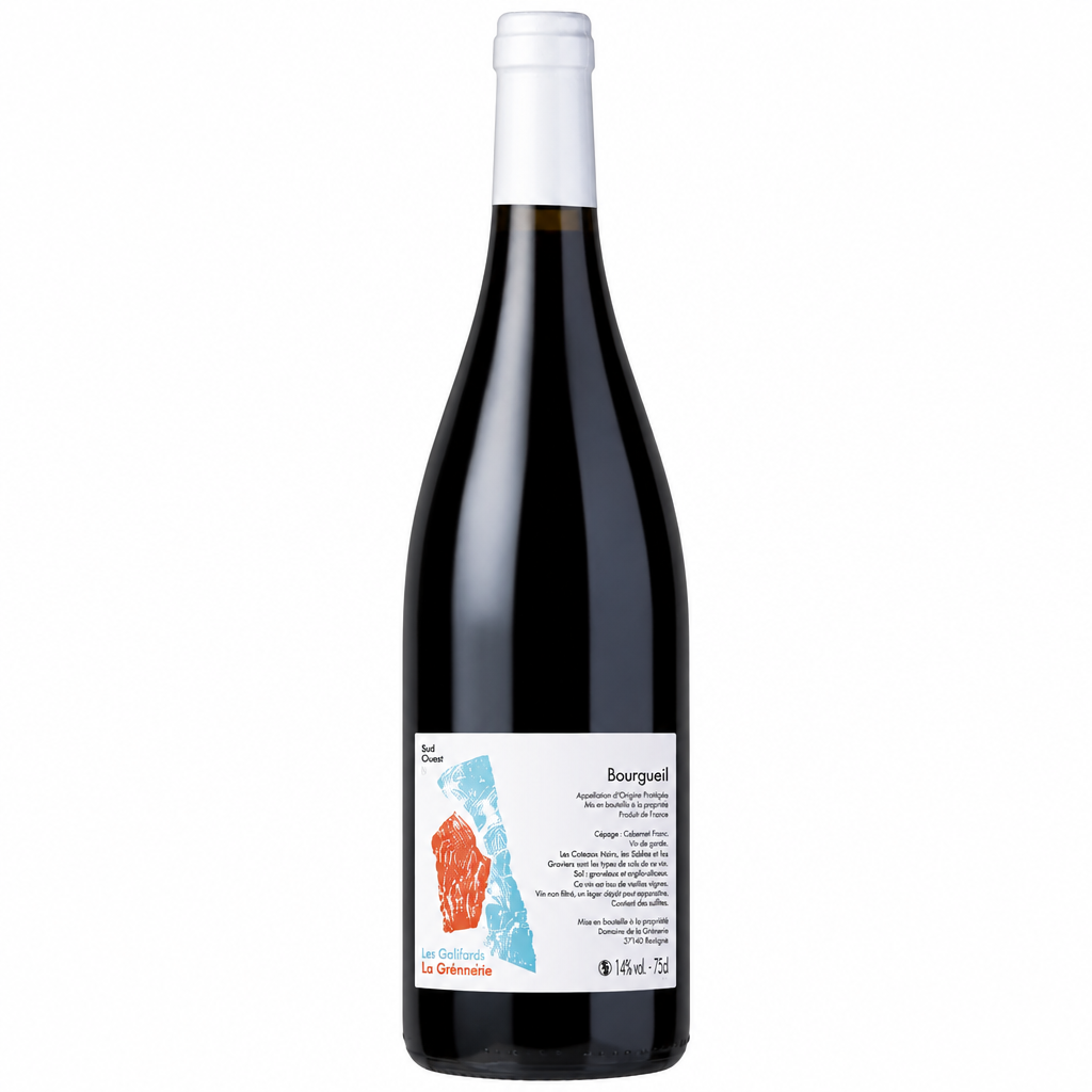 Domaine Lorieux Bourgueil Les Geleries La Glorietiere wine bottle with label featuring vineyard scenery and elegant design.
