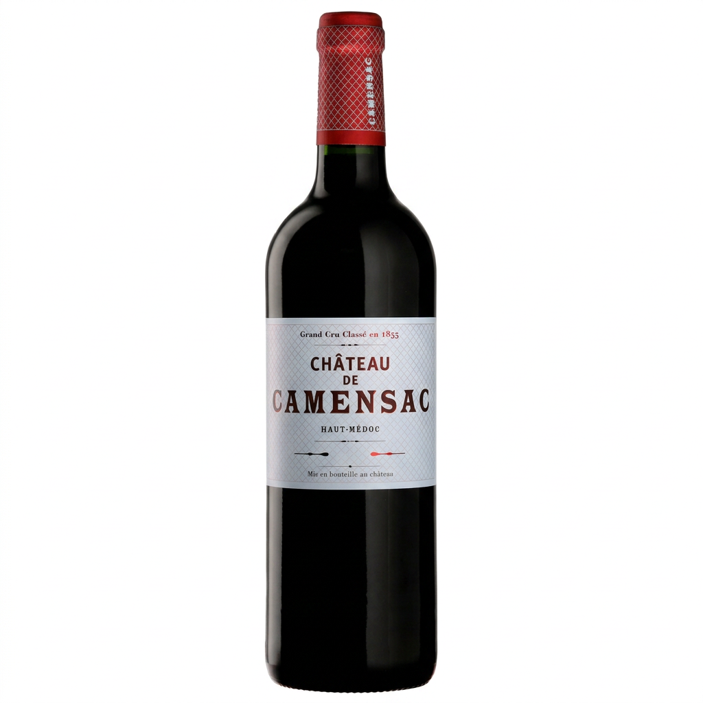 Chateau De Camensac 2012 red wine bottle, dark glass with label, from the Chateau brand, showcasing the wine's elegant bottle design.