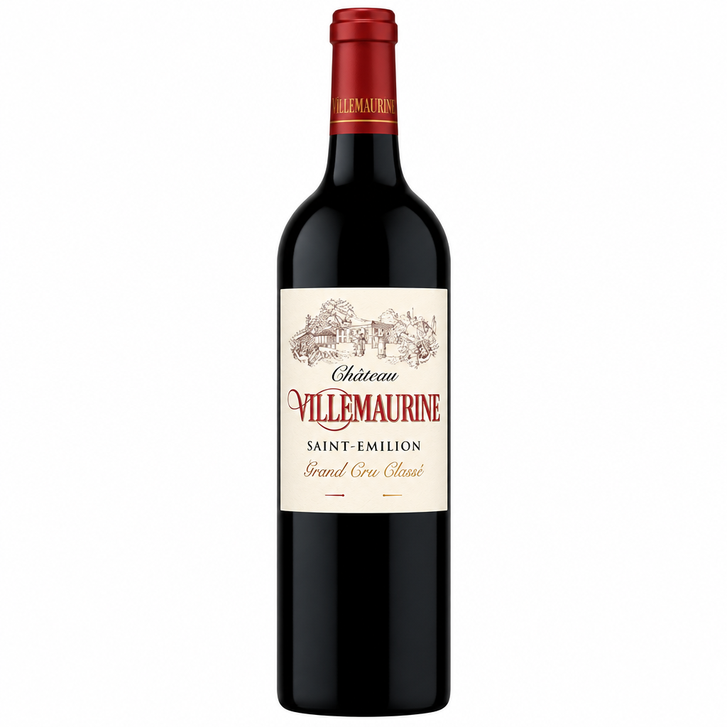Chateau Villemaurine 2015 red wine bottle from Chateau, showing the elegant label and classic Bordeaux bottle shape.