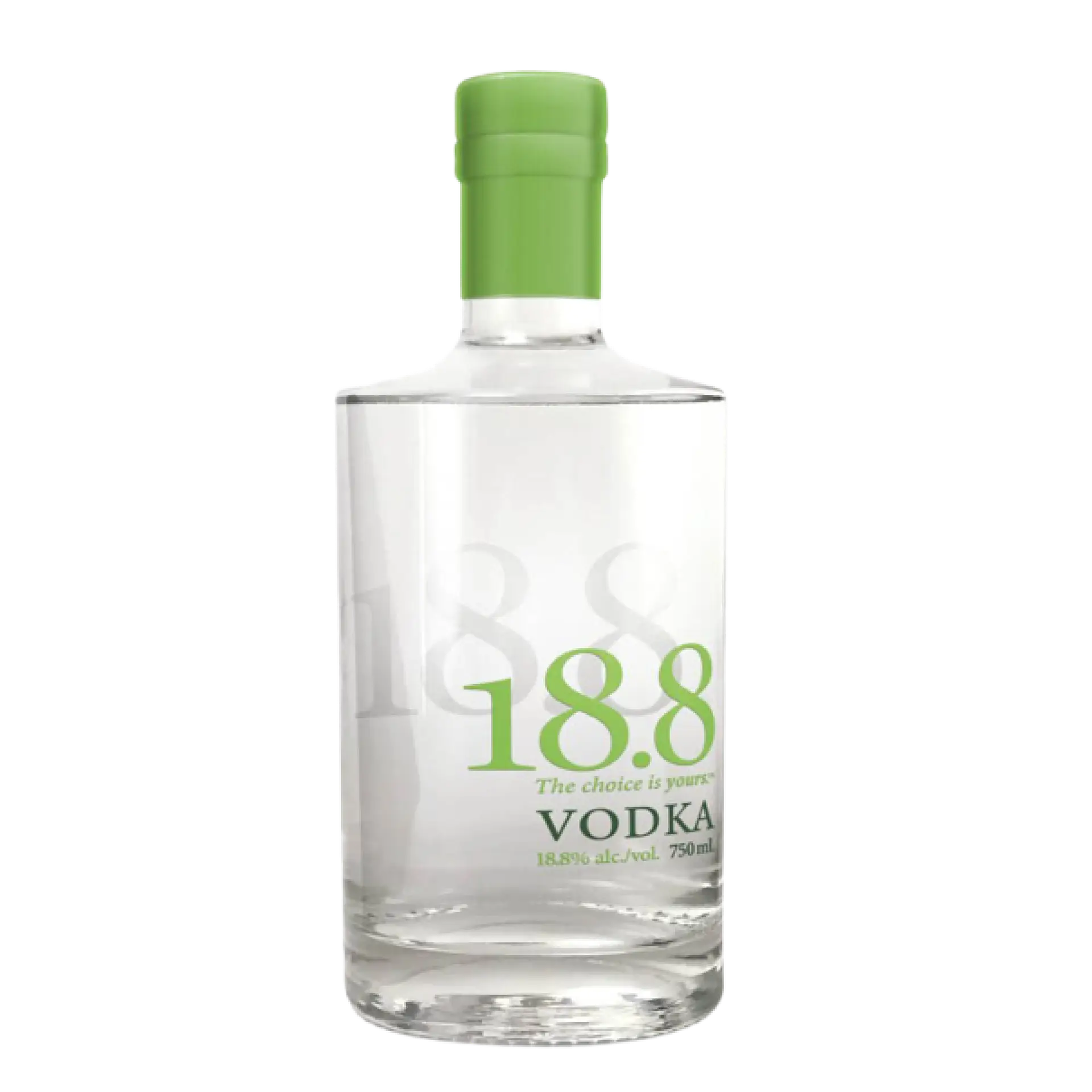 Buy 18.8 Vodka 750mL clear bottle with green cap and label, premium spirits online