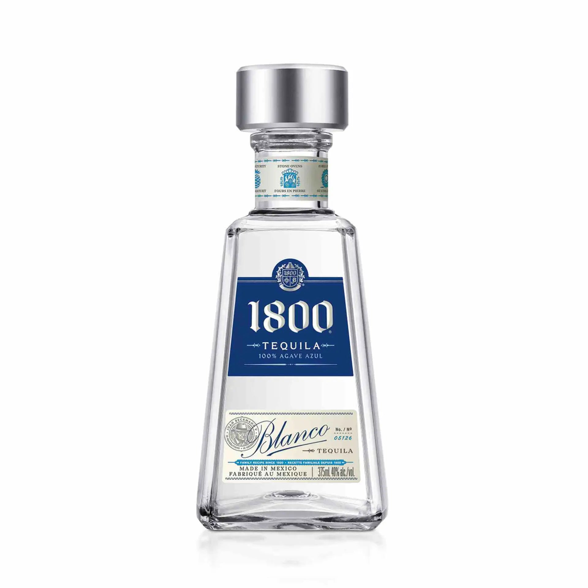buy 1800 Silver Tequila 375mL clear bottle with blue and silver label