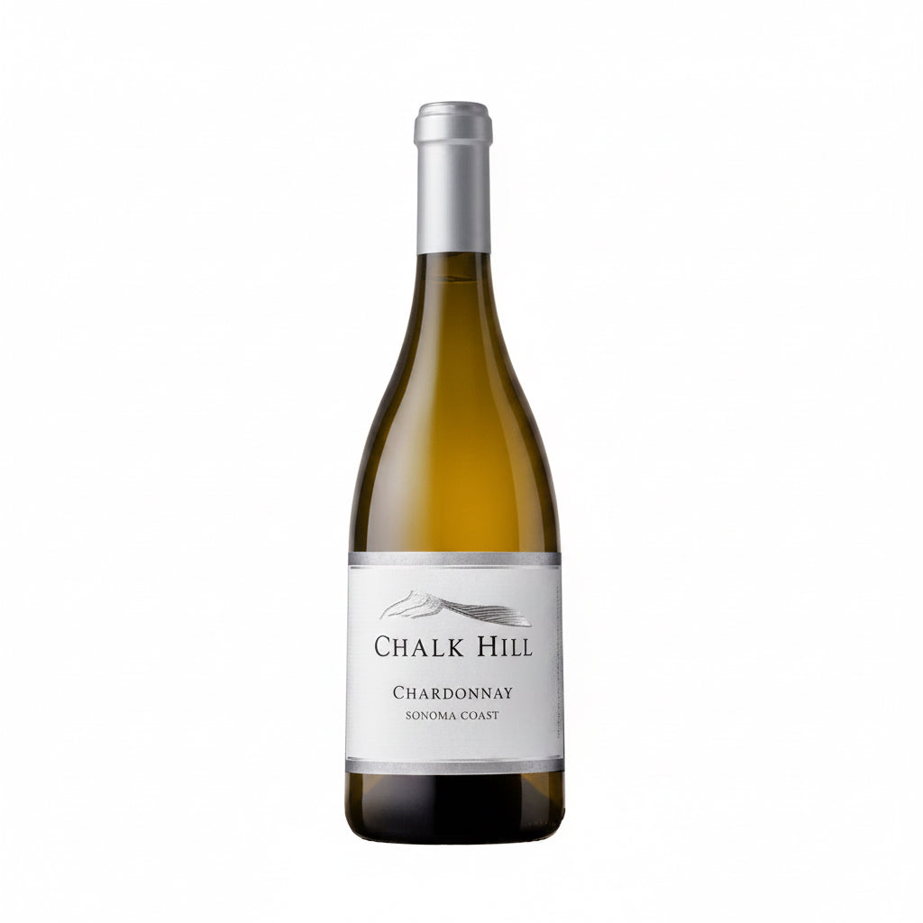 Chalk Chalk Hill Sonoma Coast Chardonnay 750mL bottle with a clear label and elegant design, standing upright on a neutral background.