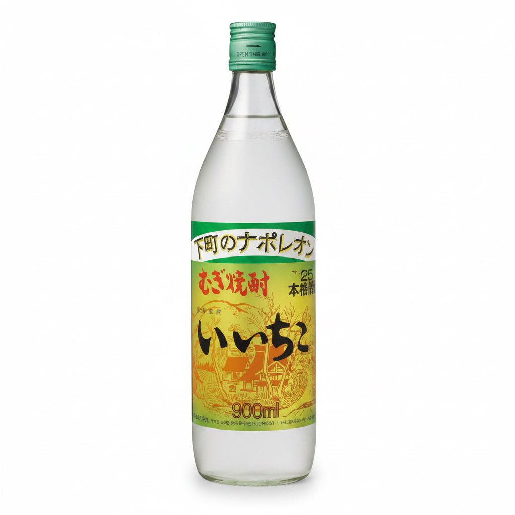 Iichiko Napoleon Shochu 900mL bottle with clear label and Japanese branding on a white background.
