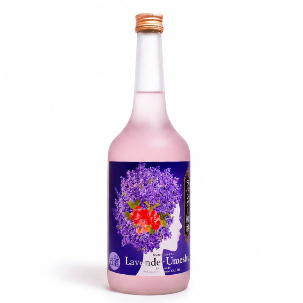 Lavender Ume-Shu 720mL bottle with traditional Japanese plum wine, featuring a clear glass bottle and a white label with purple accents.