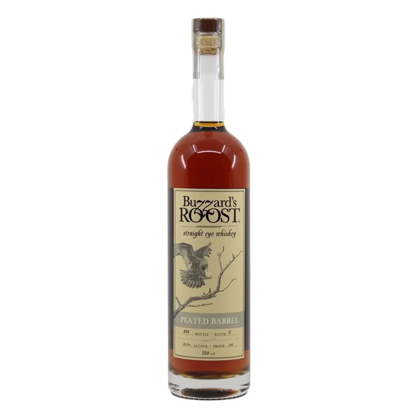 Buzzards Roost Peated Barrel Rye Whiskey 750Ml Bottle Image