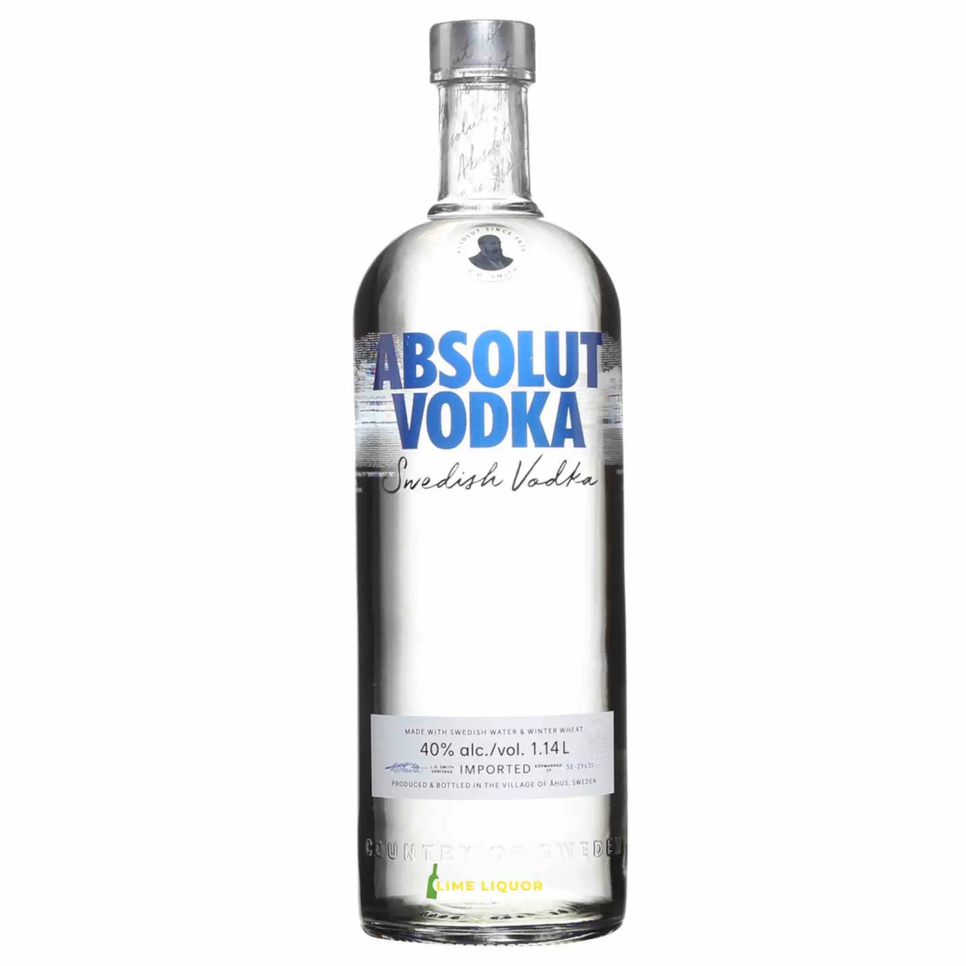 Buy Absolut Vodka 1.14L clear glass bottle with blue and silver label
