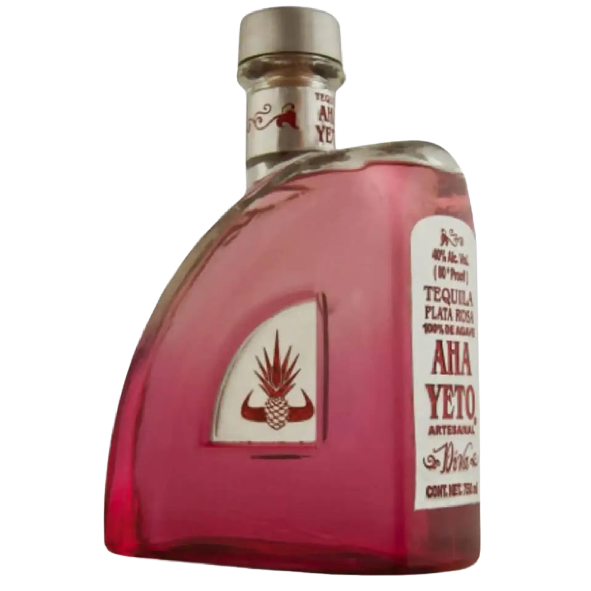 Buy Aha Yeto Diva 750mL pink tequila bottle, unique curved glass, agave label visible.