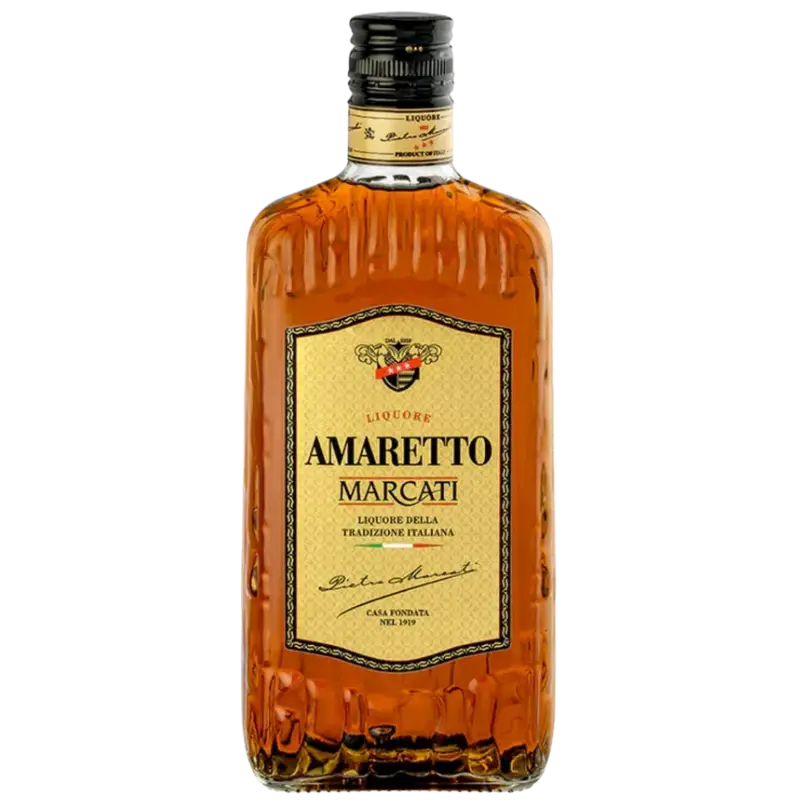Buy Amaretto Marcati 700mL, Italian liqueur in a clear bottle with gold label