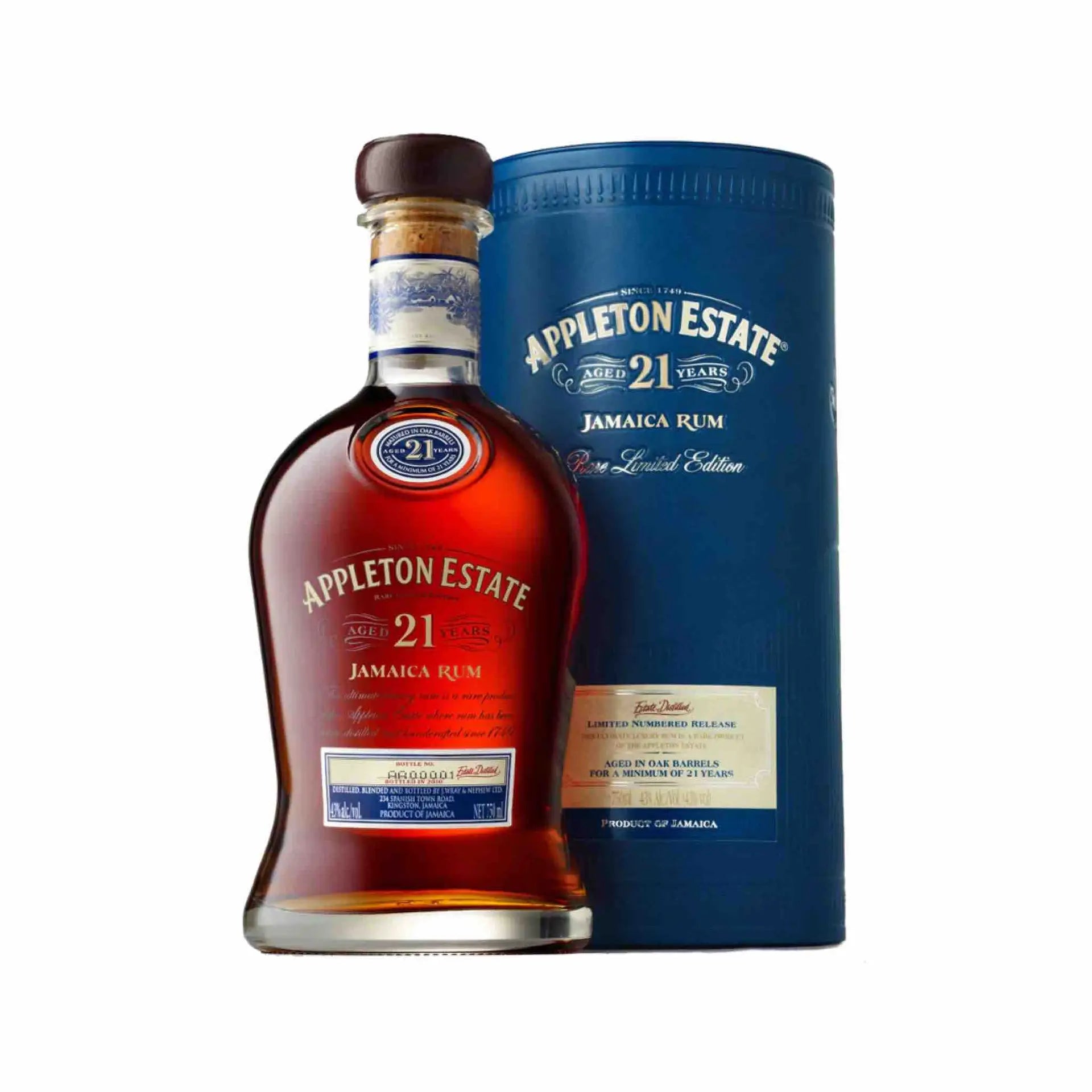 buy Appleton Estate 21 Year Old Jamaica Rum, premium aged rum bottle with blue gift box