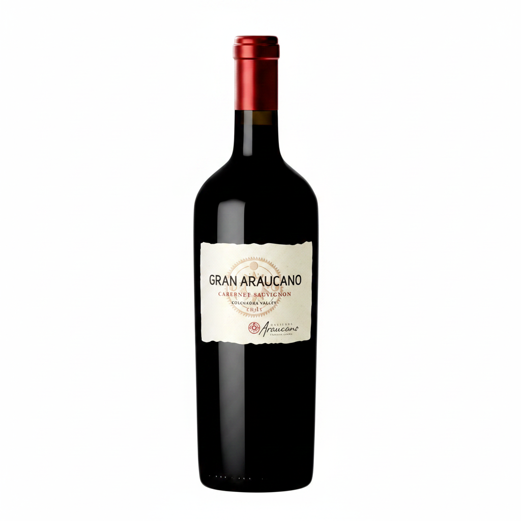 Bottle of Araucano Grande Reserve Cabernet Sauvignon wine in a 750mL bottle, with a dark red wine inside.