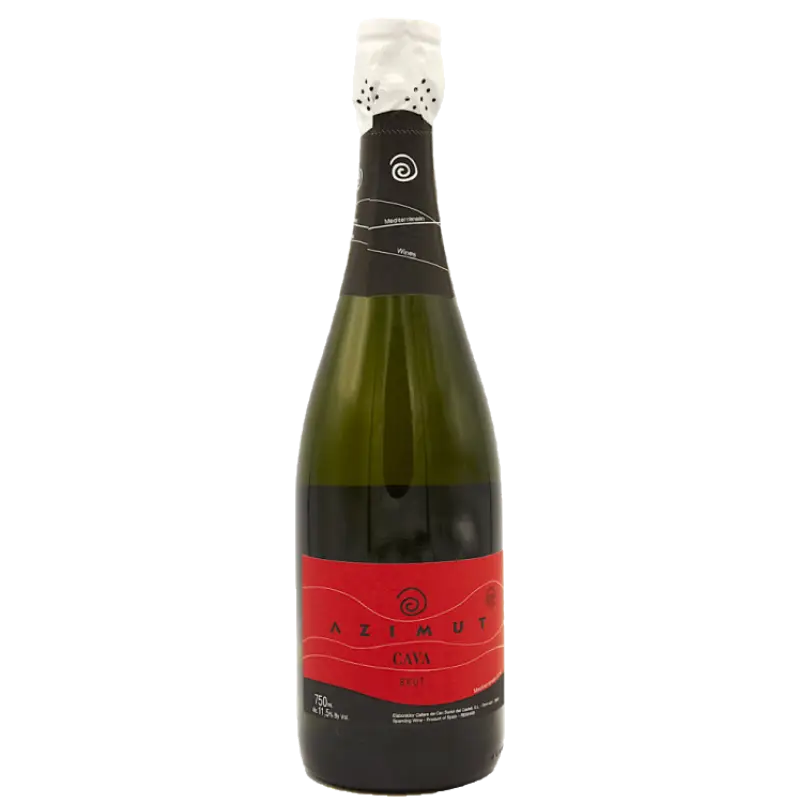 Buy Azimut Cava Brut 750mL, sparkling wine in green bottle with red label