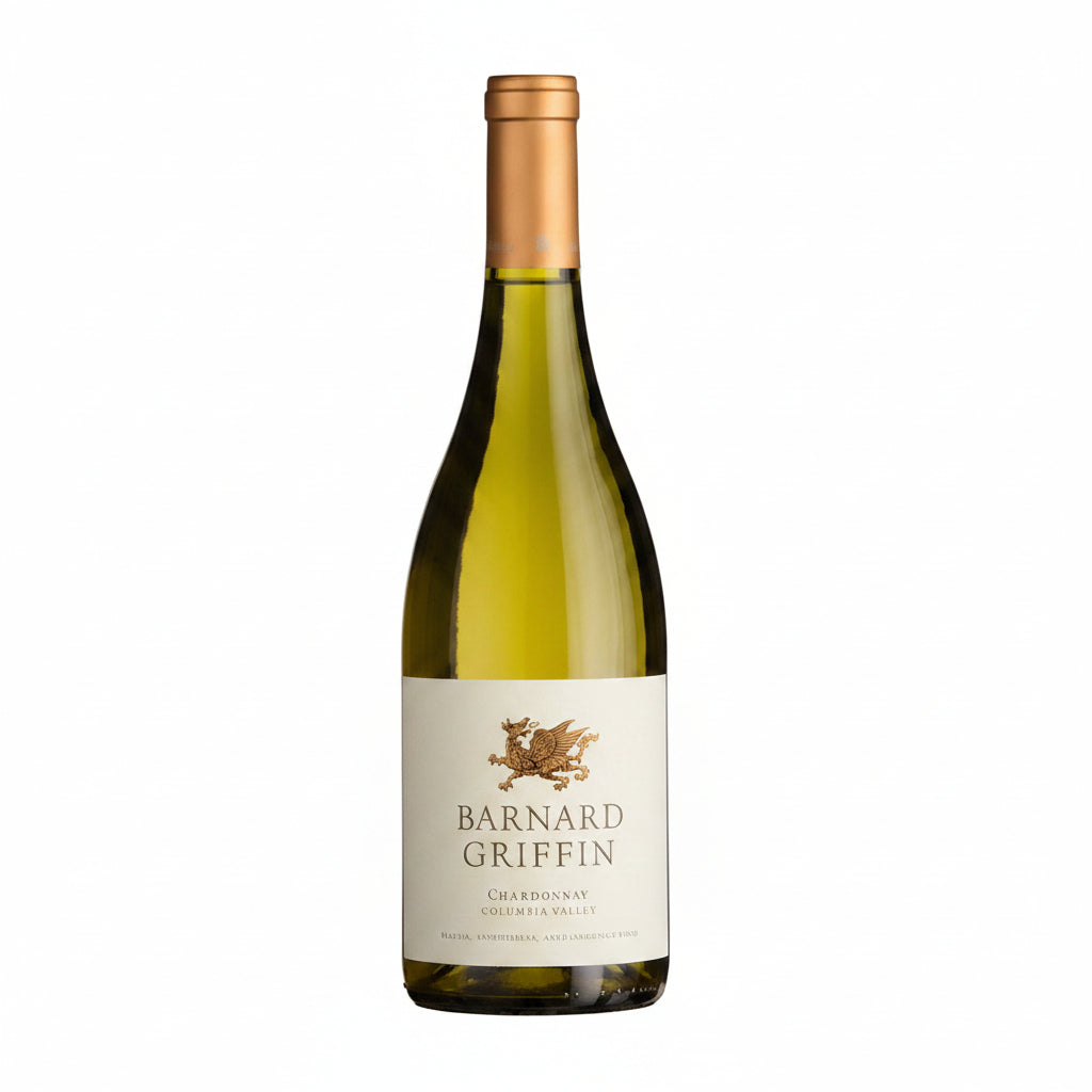 Bottle of Barnard Griffin Chardonnay in a 750mL glass wine bottle with a label featuring the Barnard Griffin brand and elegant design.
