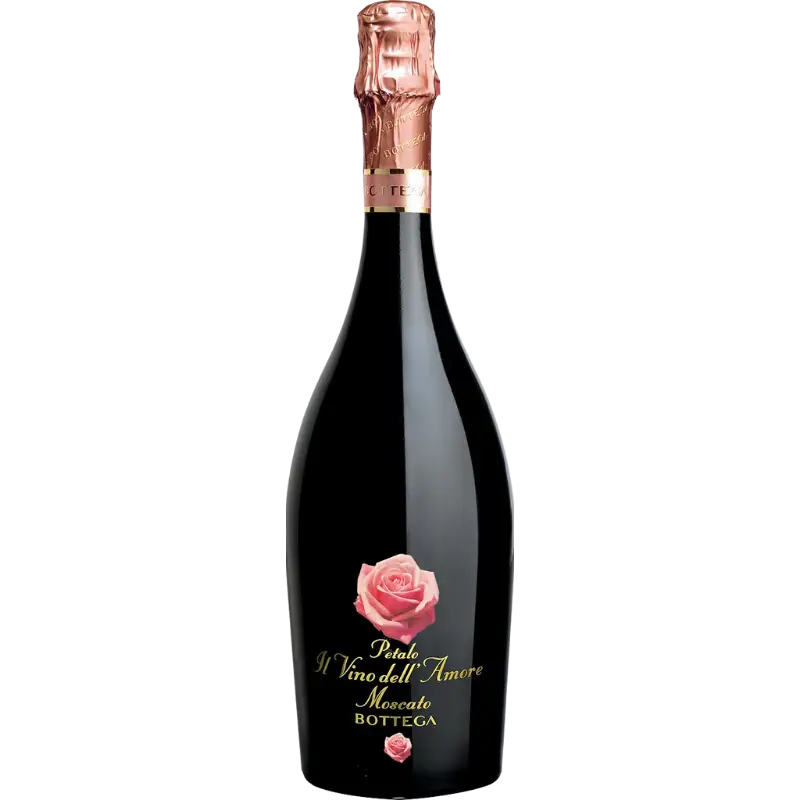 Buy Bottega Petalo Moscato 750mL sparkling wine with rose label and gold text