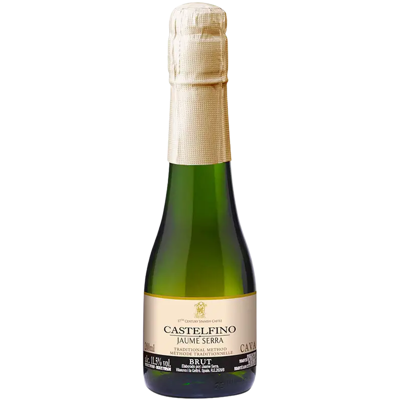 Buy Castelfino Brut Cava 200mL sparkling wine in glass bottle with gold foil top