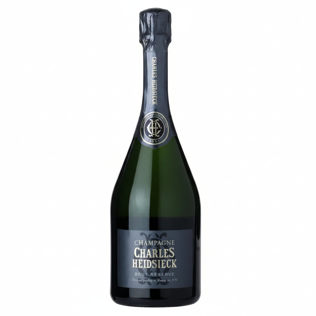 Bottle of Charles Heidsieck Brut Reserve champagne in 375mL bottle, showcasing elegant label and classic sparkling wine design.