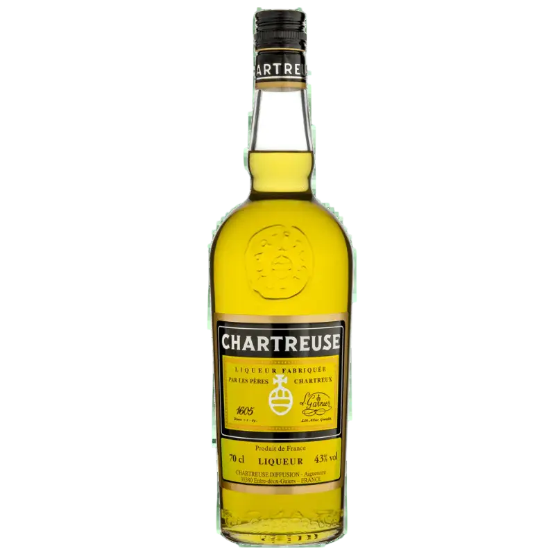 Buy Chartreuse Yellow liqueur 750ml, vibrant yellow herbal spirit bottle