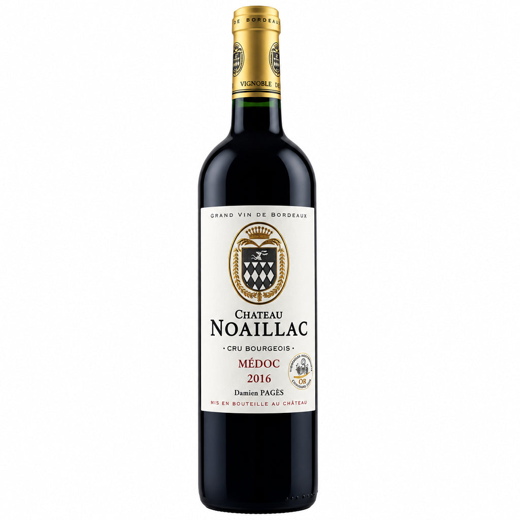 Chateau Noaillac Twins 2016 Medoc red wine bottle with label, showcasing the Chateau brand and elegant wine design.
