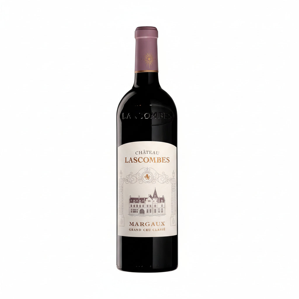 Bottle of Chateau Lascombes 2016 red Bordeaux wine with a classic label and dark glass bottle.