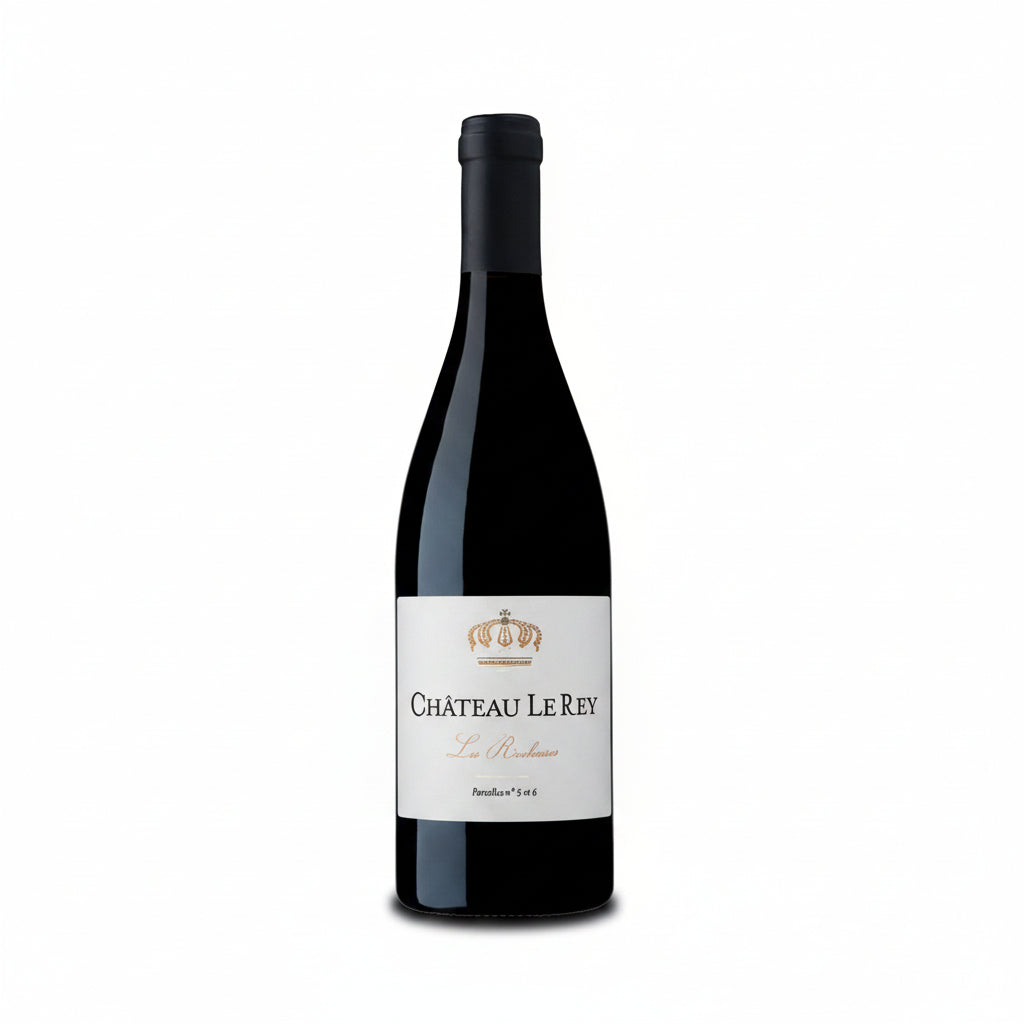 Chateau Le Rey Les Rocheuses wine bottle with label, showcasing a French wine from Chateau with elegant design.