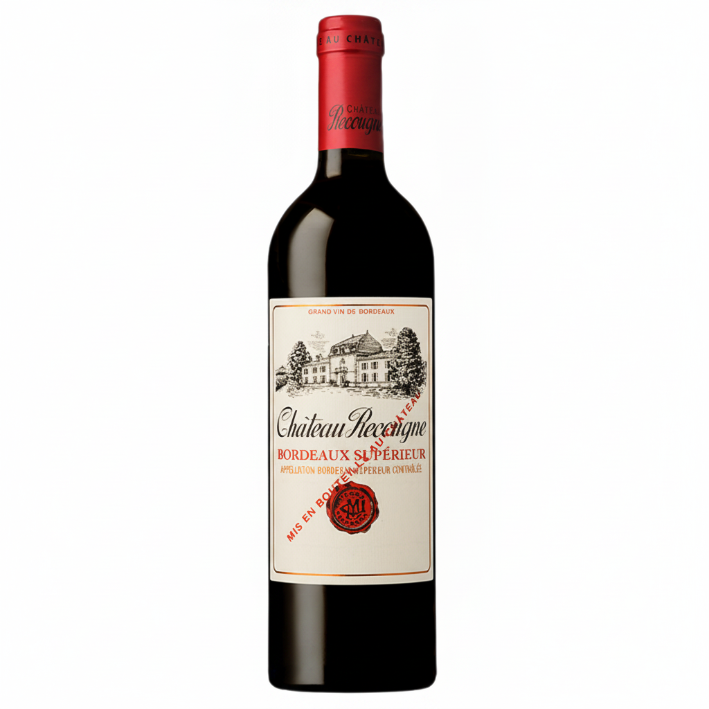 Chateau Recougne 1.5L Magnum bottle of red wine with label showing, showcasing the Chateau brand and elegant wine packaging.