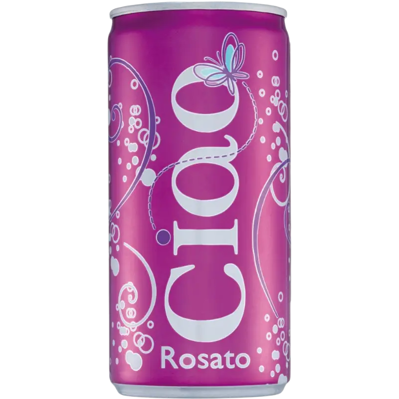 Buy Ciao Rosé Semi-Sparkling 200mL can, pink bubbly wine drink with butterfly design