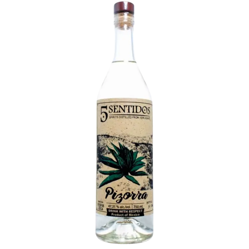 Buy Cinco Sentidos Pizorra 750mL agave spirit bottle online, clear label, premium mezcal