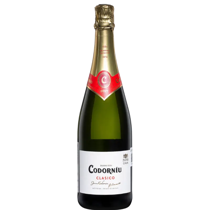Buy Codorniu Brut Clasico 750mL sparkling wine bottle, elegant gold foil and red label