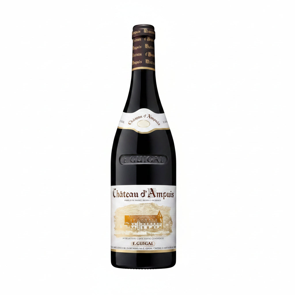 Cote-Rotie Chateau D'ampuis wine bottle with label, showcasing the elegant design of the Cote-Rotie wine from Chateau D'ampuis.