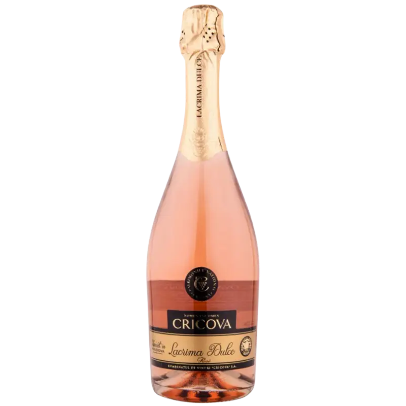 Buy Cricova Lacrima Dulce Rosé 750mL sparkling wine, elegant pink bottle with gold foil