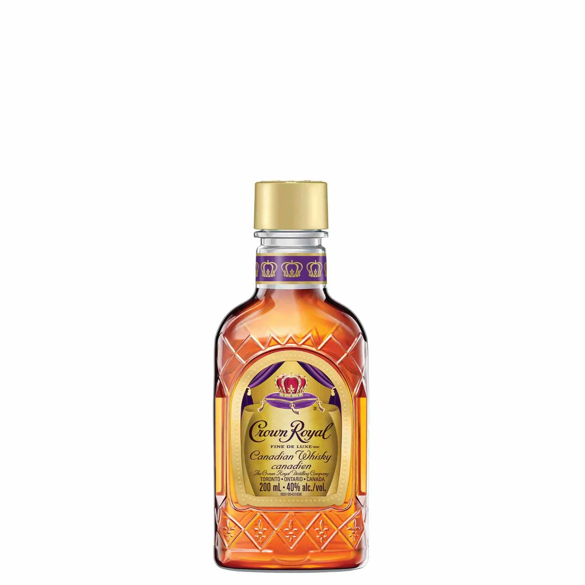 Buy Crown Royal Canadian Whisky 200mL with gold cap and embossed bottle design