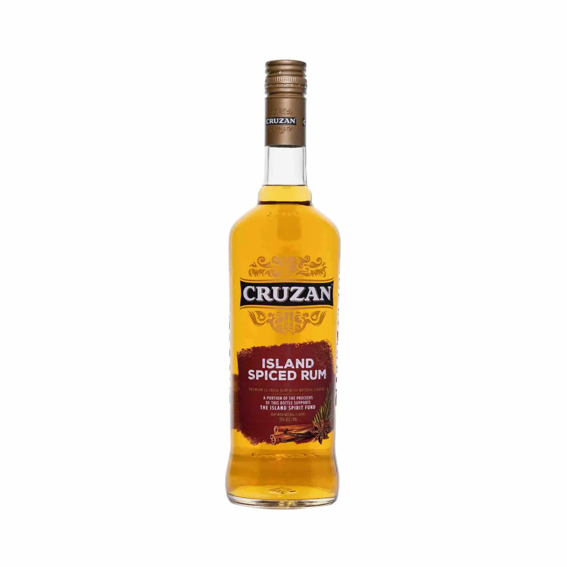 Buy Cruzan Island Spiced Rum 750mL bottle, spiced rum with gold liquid and red label