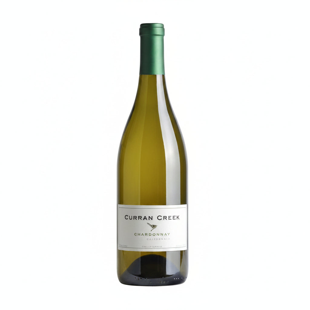 Bottle of Curran Creek Chardonnay 750mL with a label featuring a scenic creek image and elegant design.