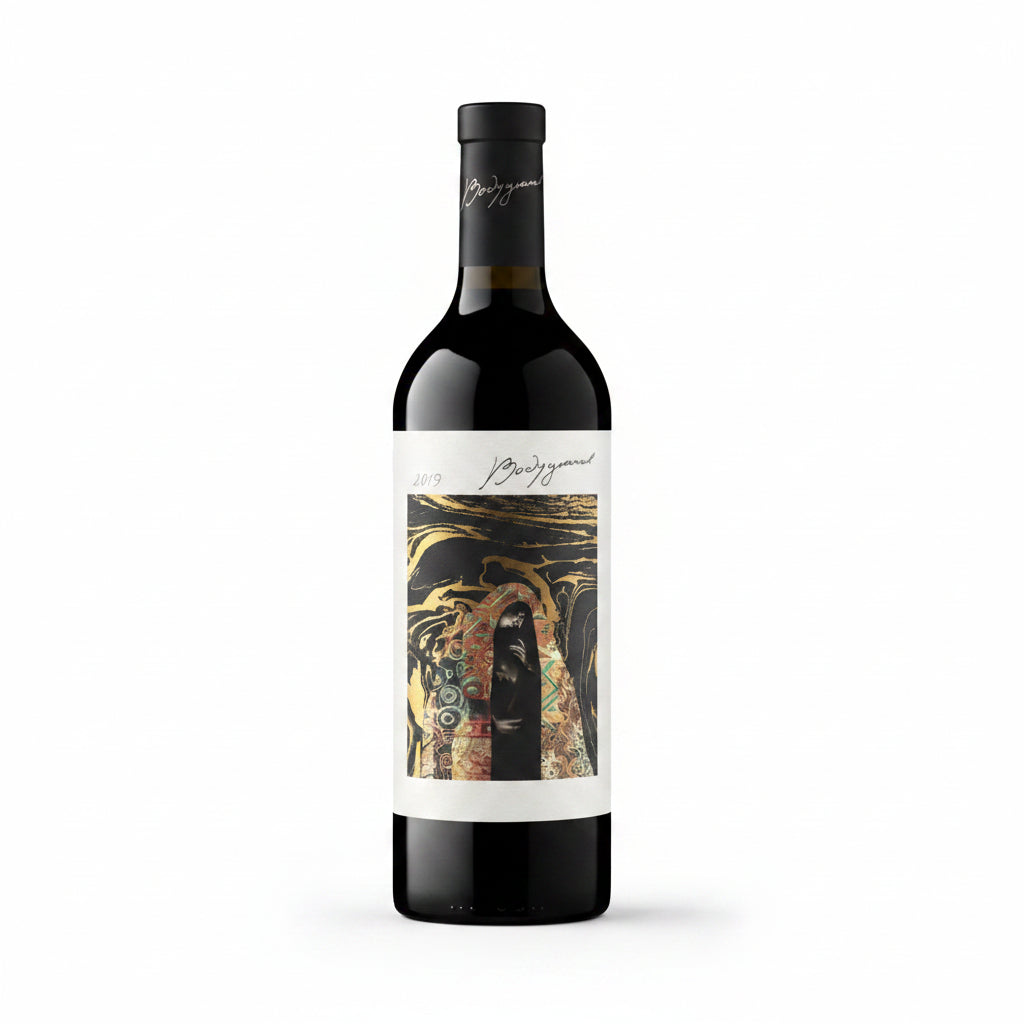 Bottle of DAOU Bodyguard Red wine in a 750mL bottle, featuring a dark red label and elegant design.