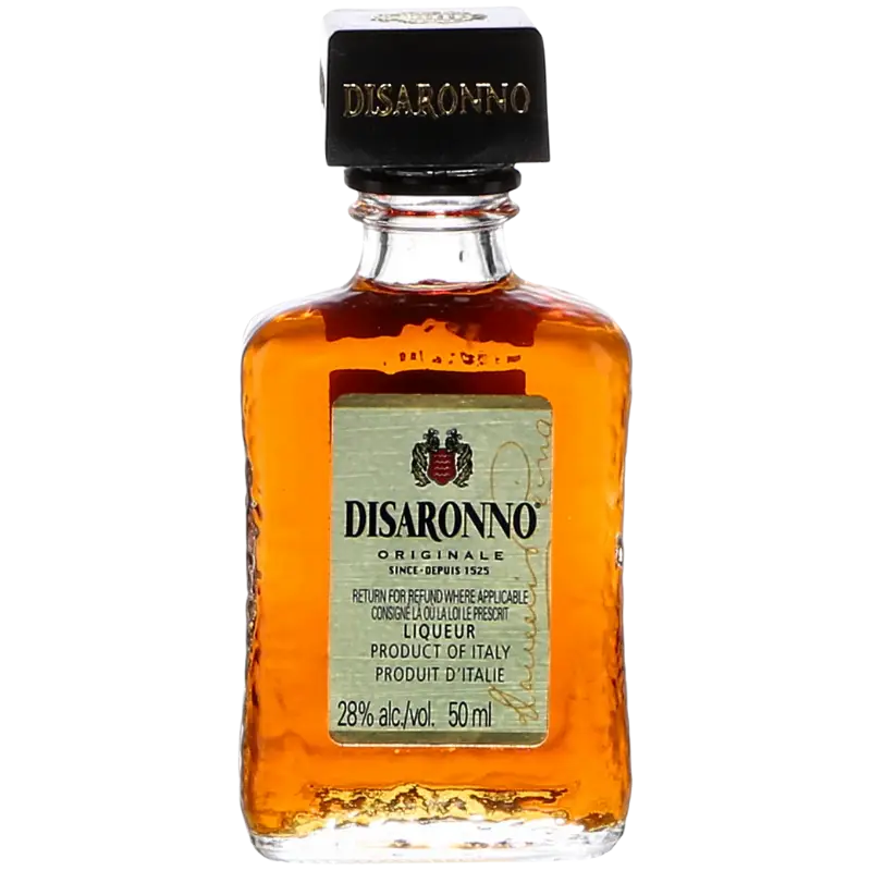 Buy Disaronno 50mL, mini bottle, Italian liqueur, smooth amber spirit for cocktails.