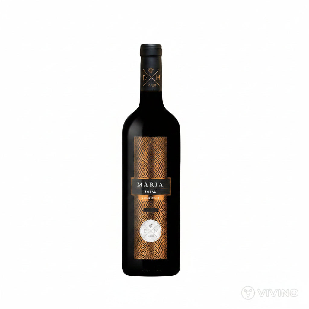 Bottle of Dm De Moya Maria Bobal red wine in 750mL glass bottle with label showing.