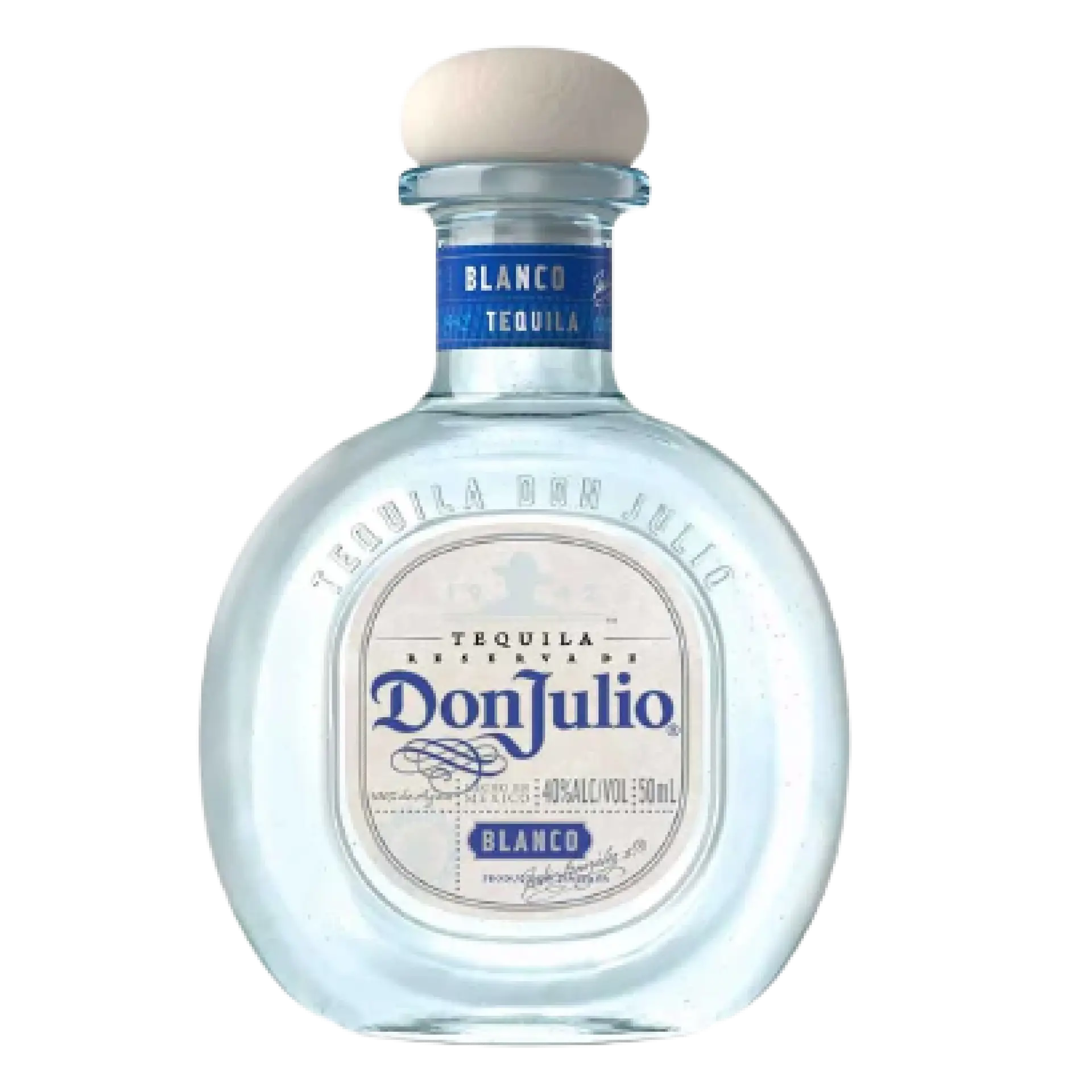 Buy Don Julio Blanco 50mL tequila mini bottle with clear label and blue accents