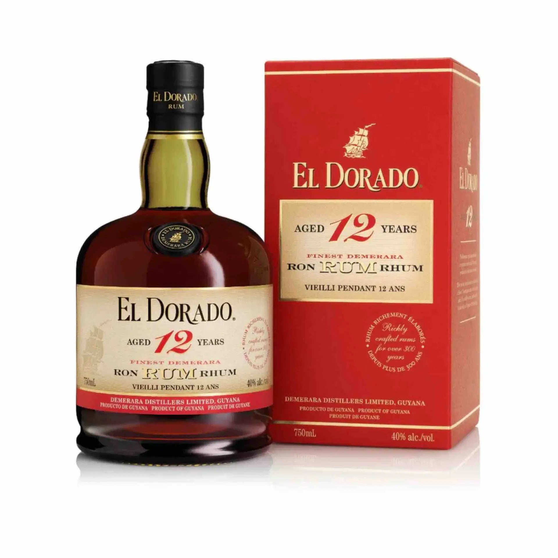 Buy El Dorado 12 year old rum, 750ml bottle with box, aged Demerara rum