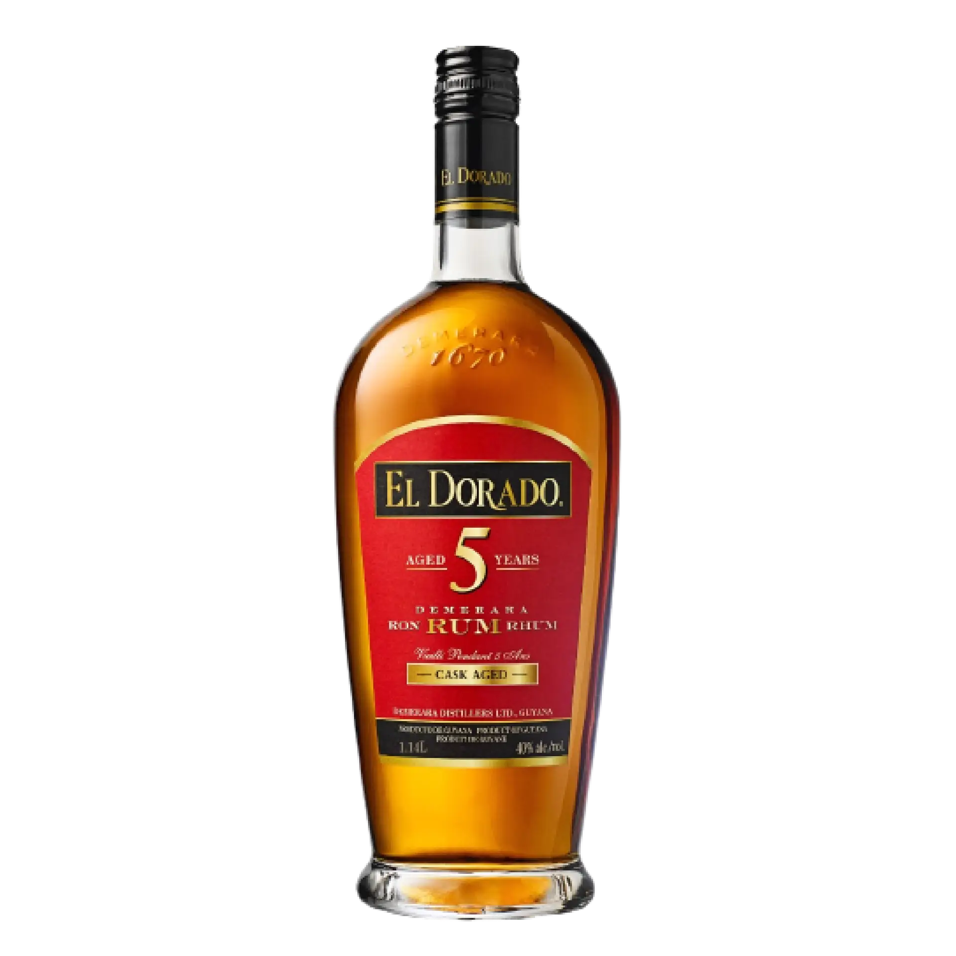Buy El Dorado 5 Year Rum 1.14L, premium aged rum with red and gold label.