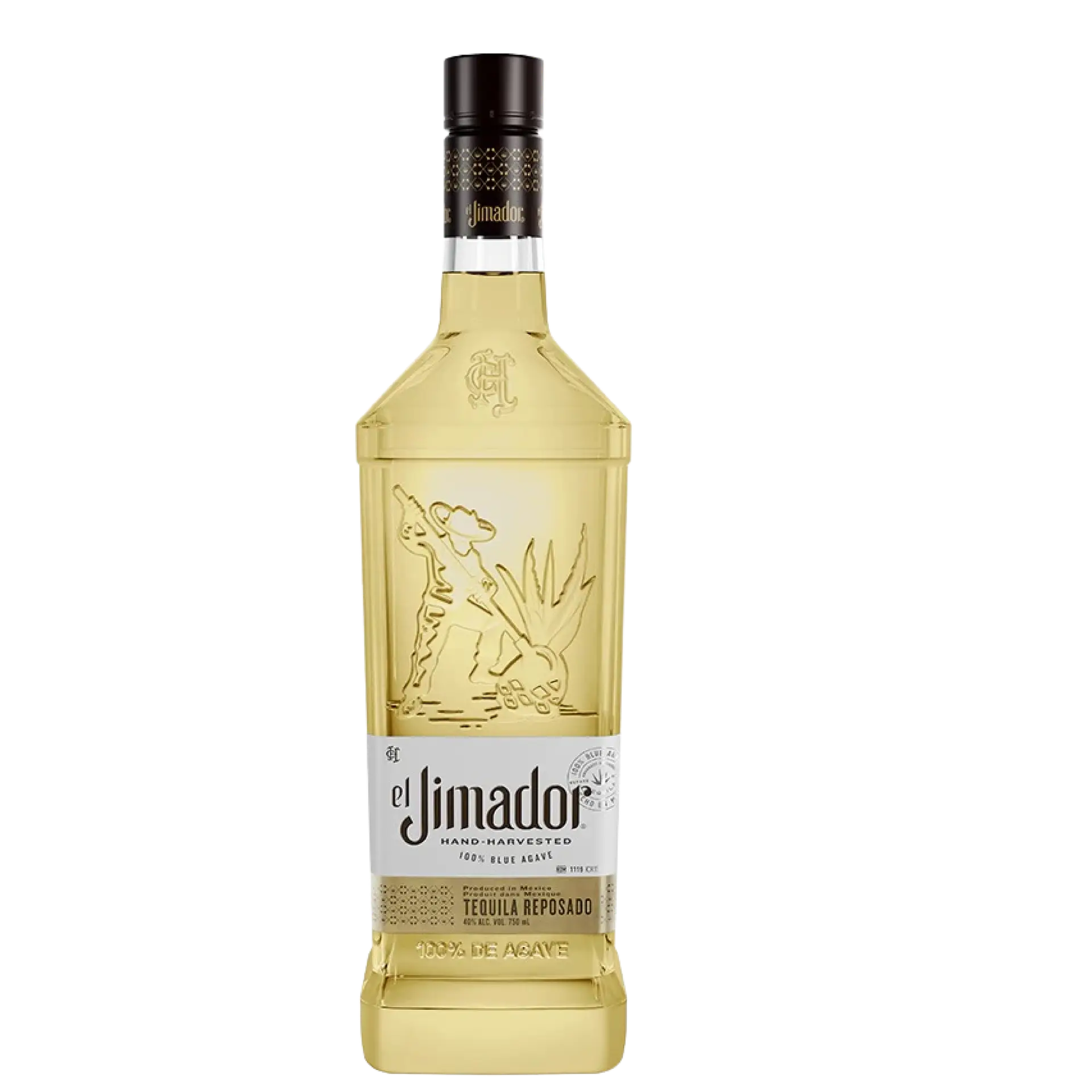Buy El Jimador Reposado Tequila 750mL, golden tequila bottle with embossed agave