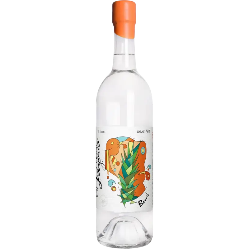 buy El Jolgorio Barril 750mL mezcal bottle with colorful label and orange cap