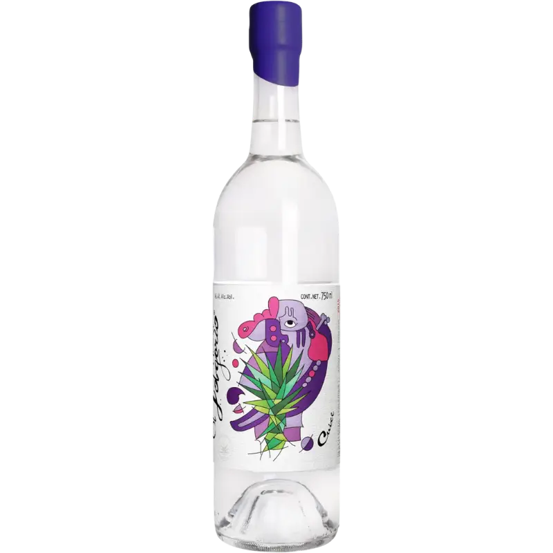 buy El Jolgorio Cuishe 750mL artisanal mezcal bottle with colorful label
