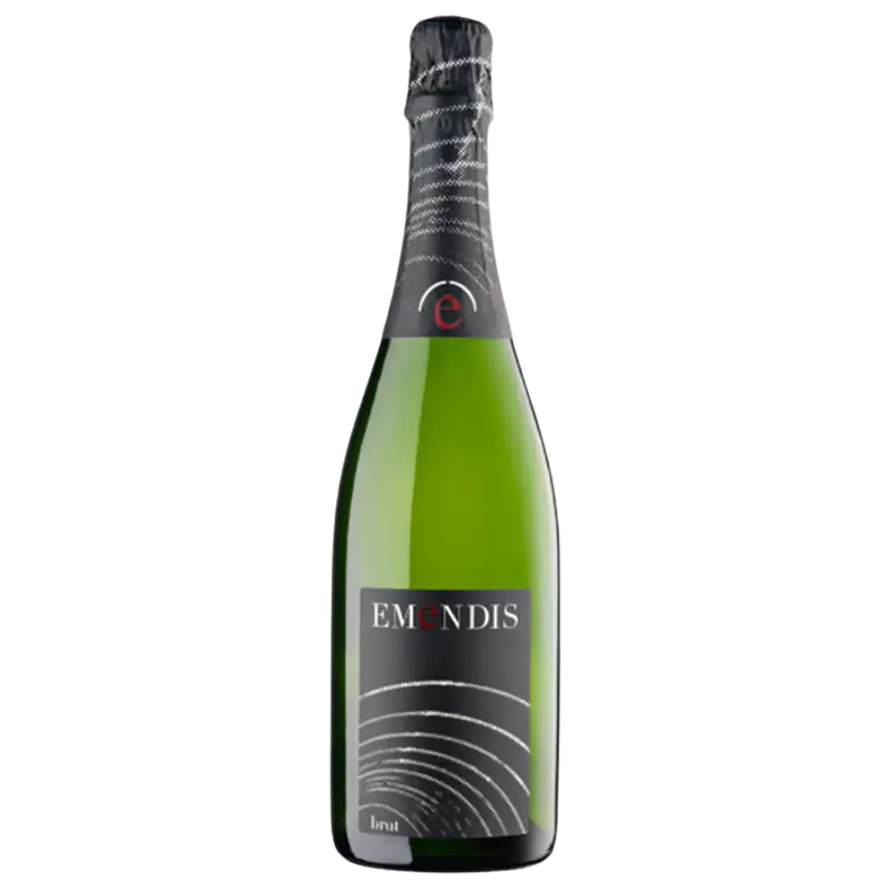 Buy Emendis Brut Cava 750mL sparkling wine, green bottle with black label and foil.