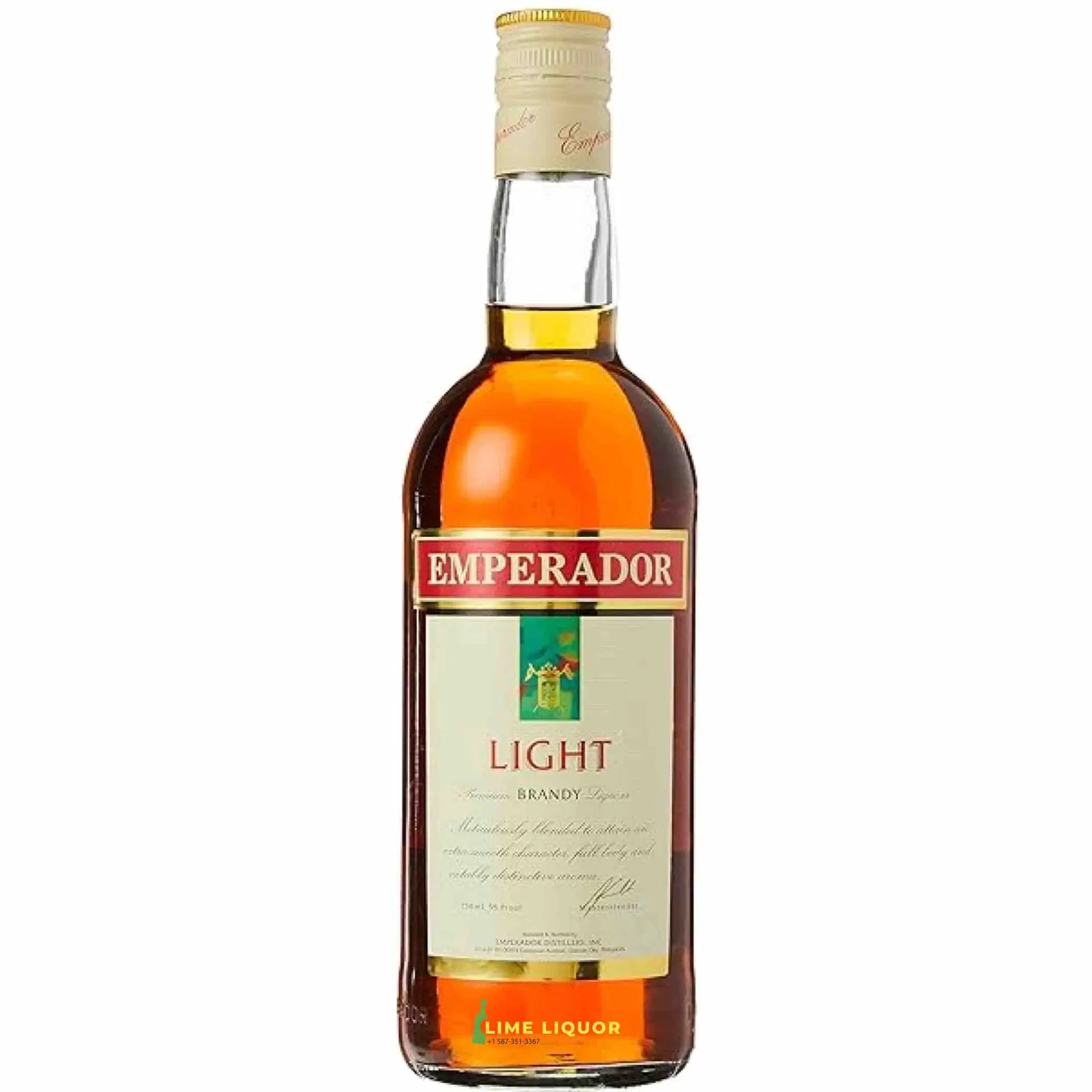 Buy Emperador Light brandy, liquor bottle with cream label and gold cap