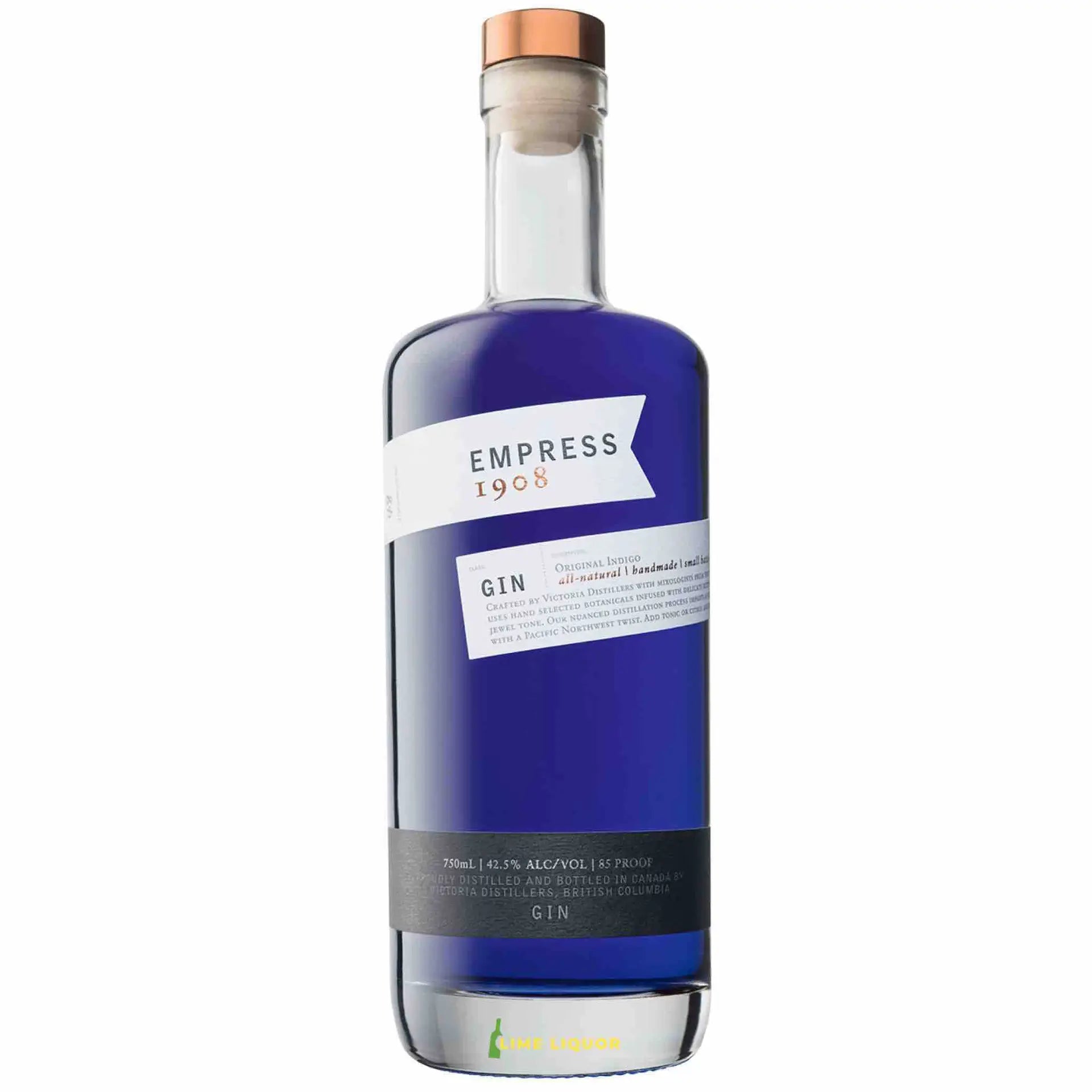 buy Empress 1908 Indigo Gin 750mL, blue glass bottle, premium gin liquor