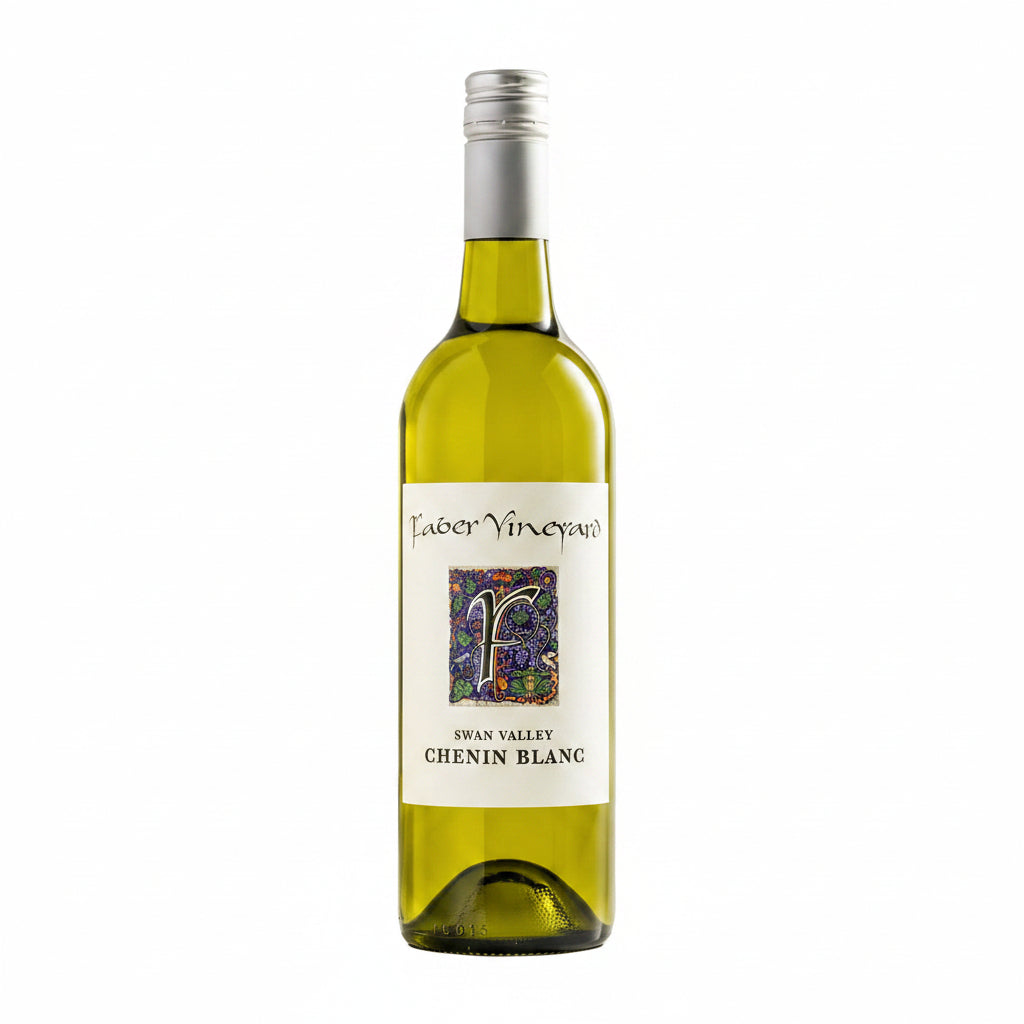 Faber Chenin Blanc white wine bottle, 750ml, with elegant label and clear glass showcasing the pale yellow wine inside.