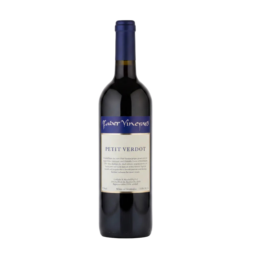 Faber Petit Verdot wine bottle 750mL with a dark glass bottle and label showcasing the Faber brand and wine details.