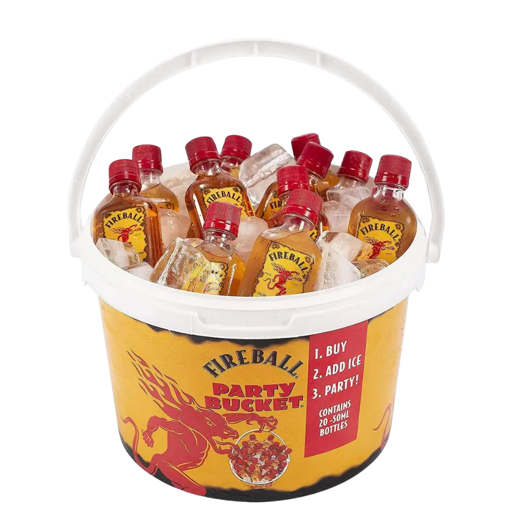 Buy Fireball Party Bucket with 20 mini whisky bottles in ice, perfect for parties